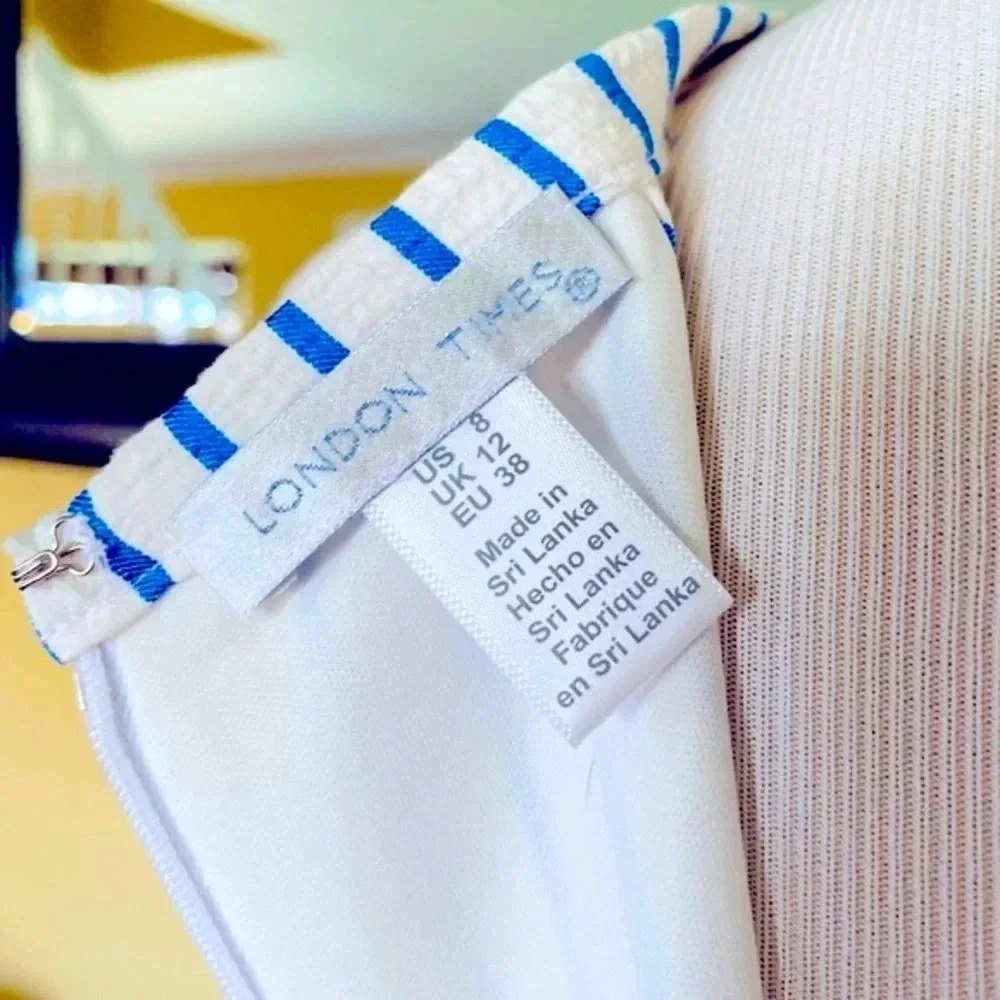London Times Striped Halter Midi Dress Blue White Tie Front 8 NWOT - Picture 9 of 10